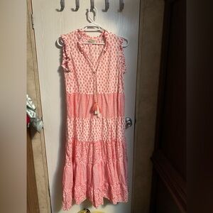 Impressions Coral and White Ruffle-Top Dress
